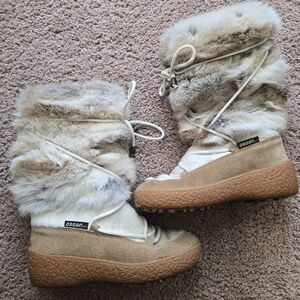 Oscar Sport Leather & Rabbit Fur Ski Bunny Boots - Made In Italy